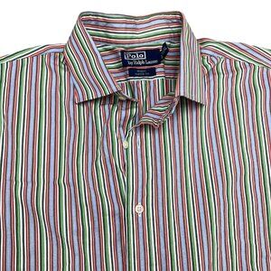 Polo Ralph Lauren Shirt Men 17.5 XLarge Red Green Stripe Regent Classic Fit‎